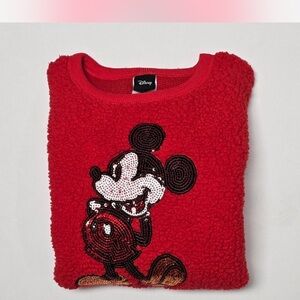 Disney Red Fleece with Sequined Mickey, Size L Junior